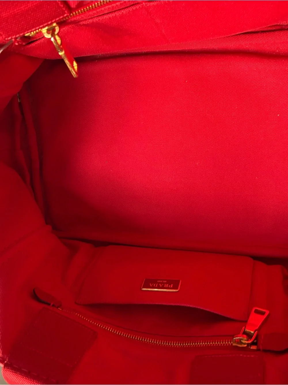 Authentic PRADA Canapa Small Canvas Tote Bag Rosso Red B2439G w/ Auth Card